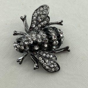 Vintage Bee Brooch-Black & clear pave stones